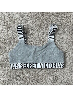 Victoria's Secret Gray Sports Bra with Logo Elastic Straps XS
